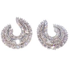 Round and Baguette Cut Diamond Gold Earrings