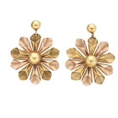 Yellow and Rose Gold Floral Drop Earrings
