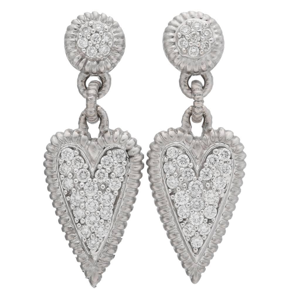 Judith Ripka Diamond Gold Heart Pendant Earrings