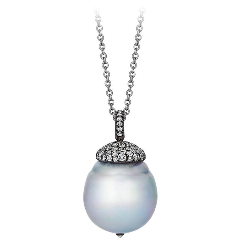 South Sea Pearl Diamond Platinum Pendant Necklace For Sale