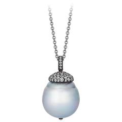 South Sea Pearl Diamond Platinum Pendant Necklace 1