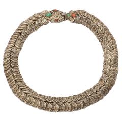 Matilda Poulat Turquoise Coral Silver Snake Necklace 1