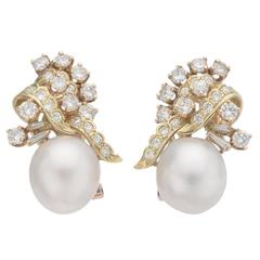 Boucles d'oreilles perle et diamant en or