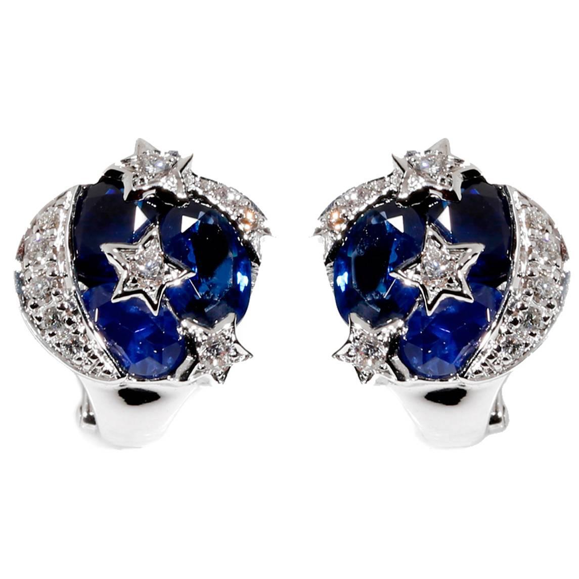 Chanel Comete Sapphire Diamond Gold Earrings