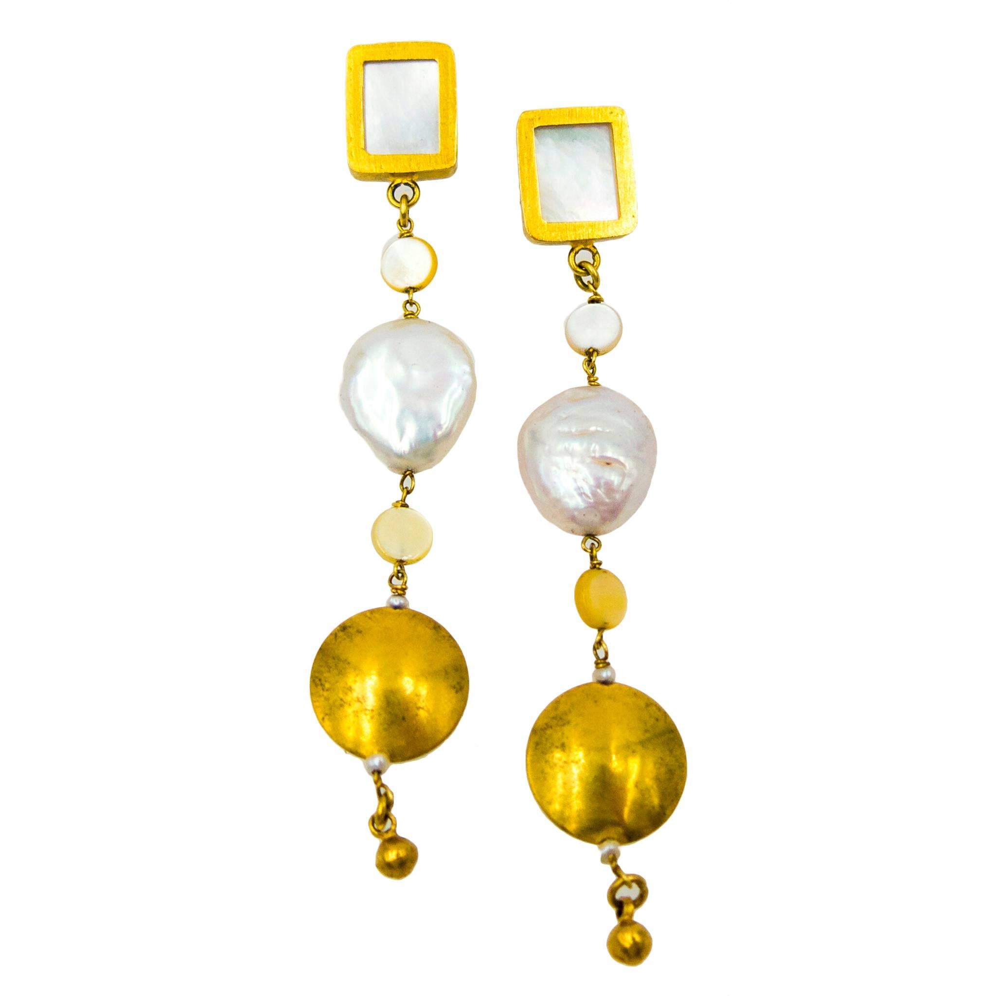 Playful Pearl Gold Shoulder Duster Earrings