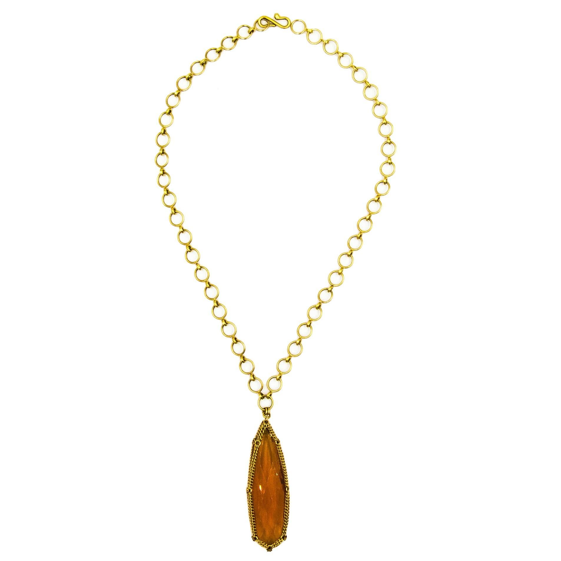 Anthony Nak Teardrop Fire Opal Gold Necklace