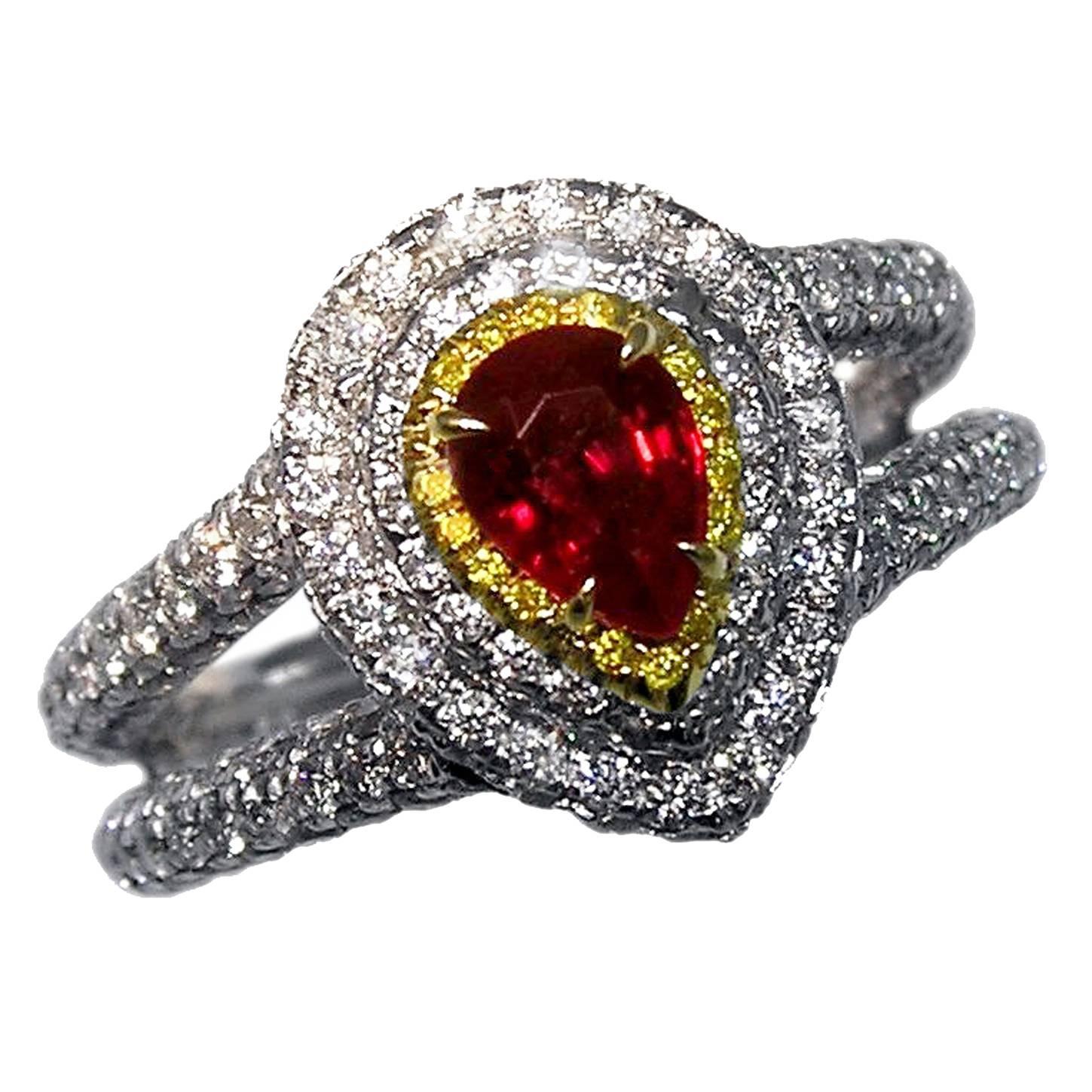 Exquisite Ruby and Diamond Platinum Ring For Sale