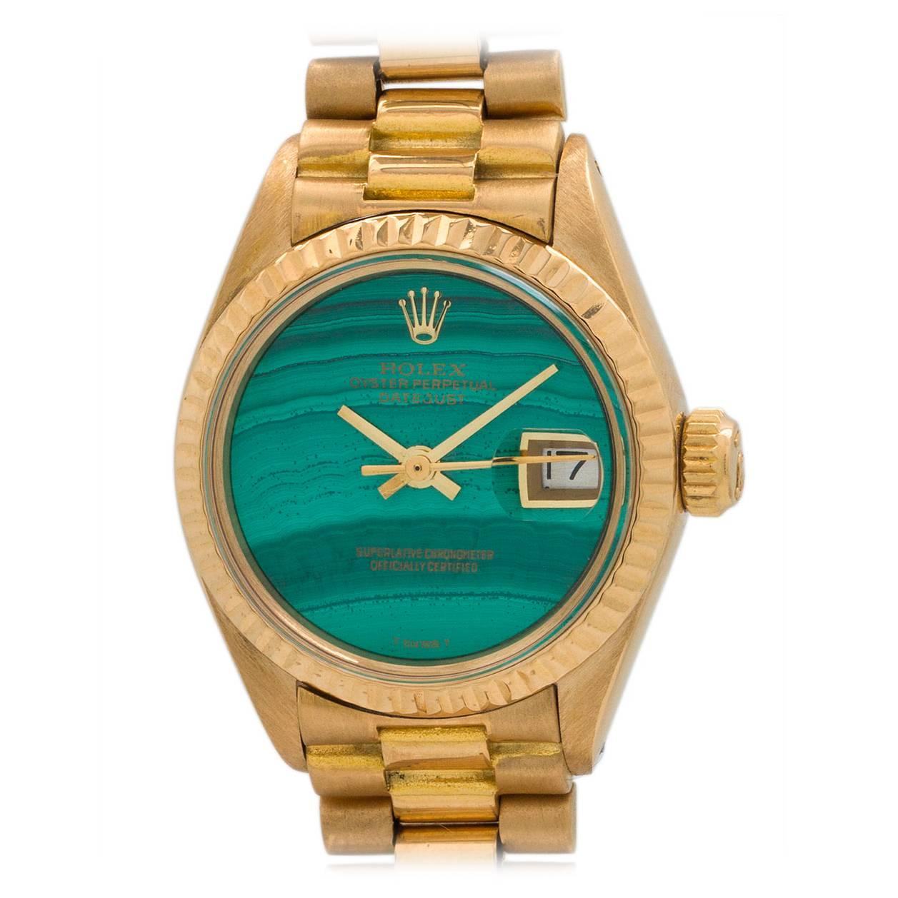 Rolex Lady's Yellow Gold President Malachite Dial Wristwatch Ref 6918