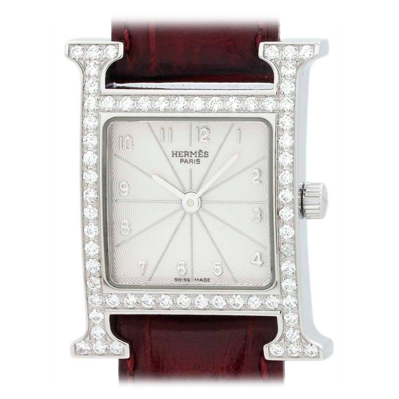 Hermes Lady's Stainless Steel Diamond H-Hour Quartz Wristwatch