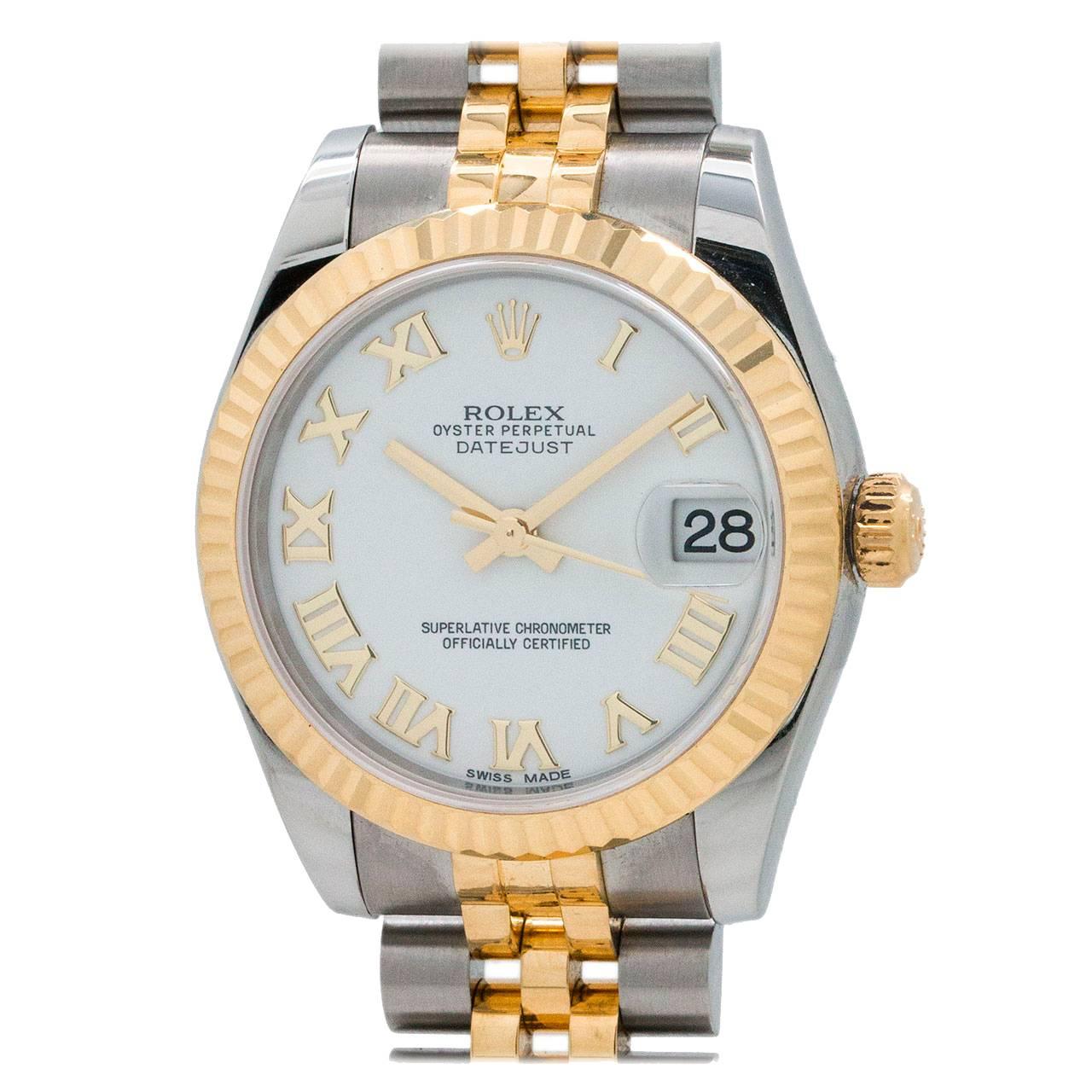 Rolex Yellow Gold Stainless Steel Midsize Datejust Wristwatch Ref 17827