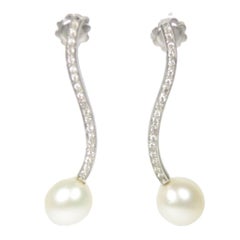 10.2mm Pearl Pave Diamond 14KT White Gold Drop Earrings