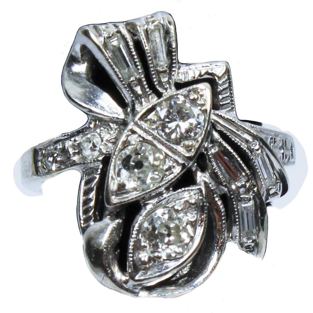 Diamond White Gold Bow Ring  For Sale