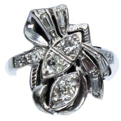 Vintage Diamond White Gold Bow Ring 