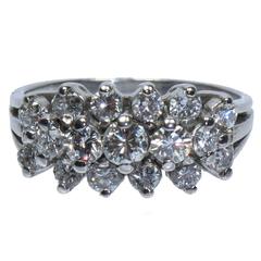 Used Three Row Diamond 14 Karat White Gold Ring