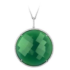 Green Agate and Diamond Circle Pendant 10