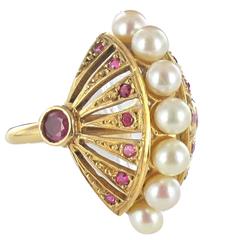 Ruby Pearl Gold Domed Ring 4
