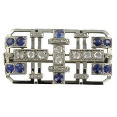 Art Deco Sapphire Diamond Gold Platinum Brooch 11