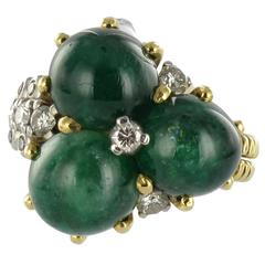 Vintage Unique Cabochon Emerald Diamond Gold Ring