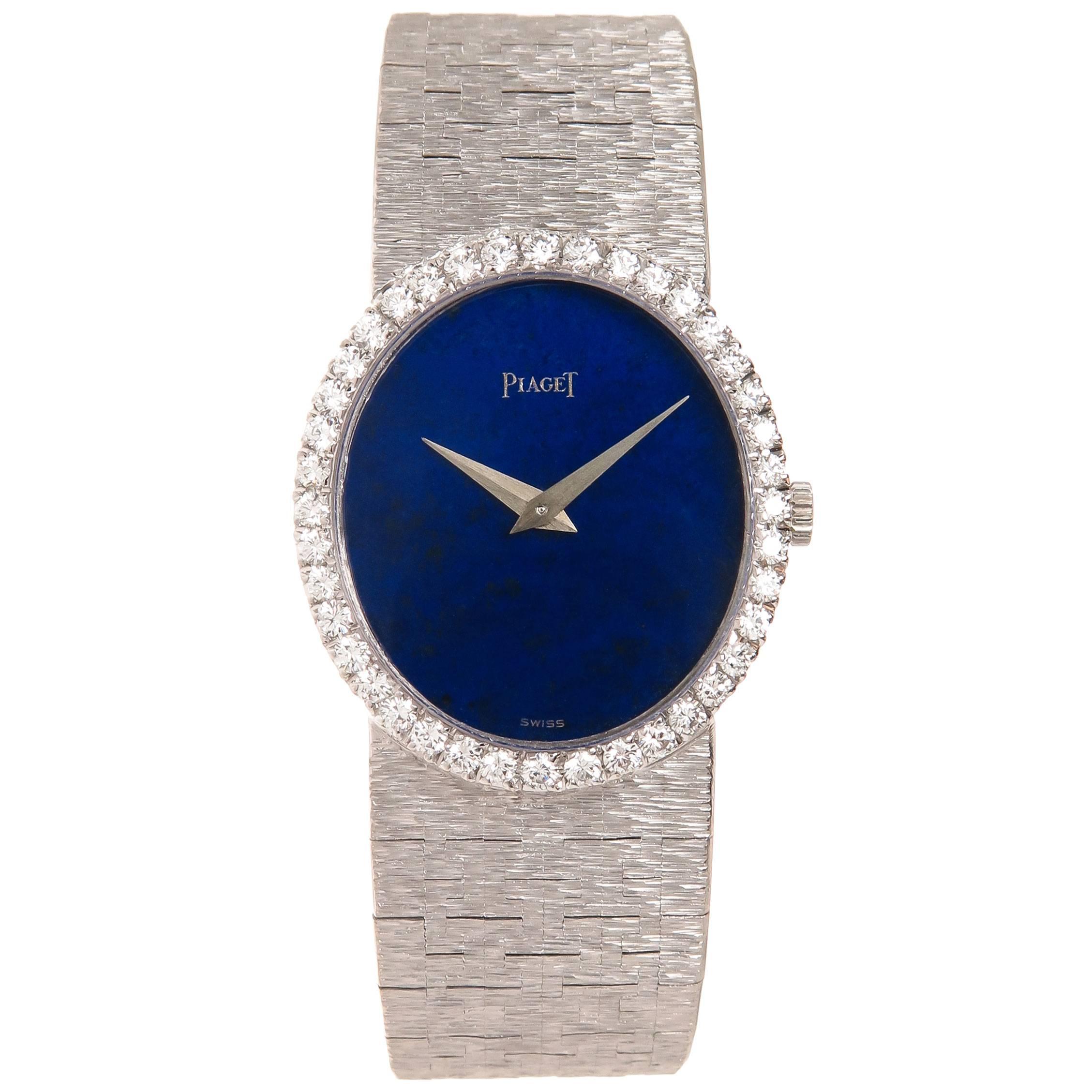 Piaget Lady's White Gold Diamond Lapis Wristwatch 