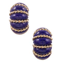 Seaman Schepps Lapis Gold “Shrimp" Earrings