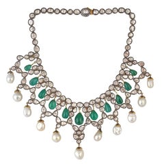 Rosecut Pearl Emerald Diamond Necklace