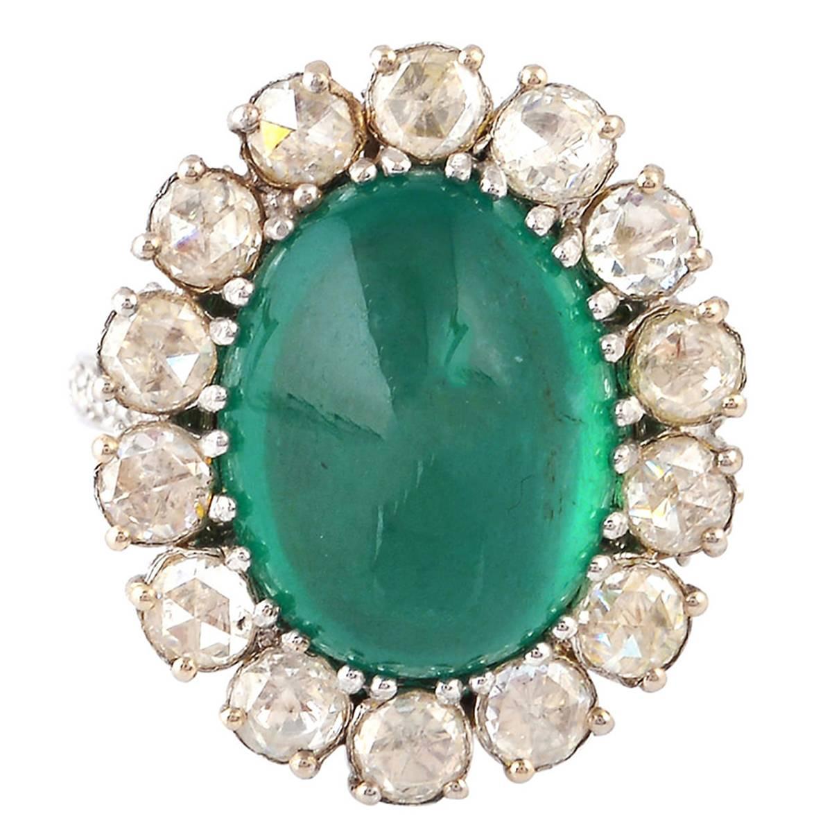 Luxurious Emerald Rosecut Diamond Gold Ring 