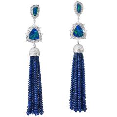 Splendid Opal Blue Sapphire Tassel Earrings