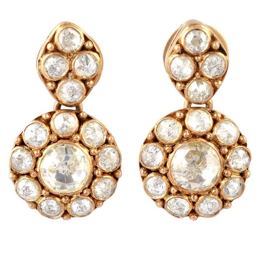 Rose Cut Diamond Gold Drop Earrings