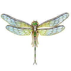 Antique  Plique-a-jour Dragonfly Pin