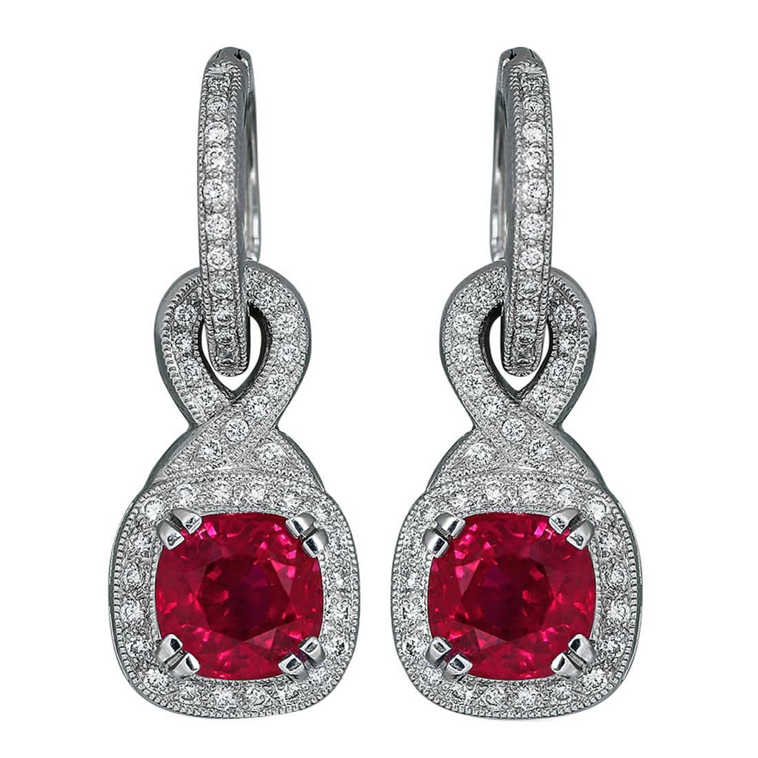 2.70ct Ruby Diamond Drop Earrings For Sale