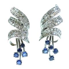 Sapphire Diamond Gold Earrings Vintage Sapphire Diamond Gold Earrings