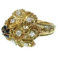 1960s Sapphire and Diamond Yellow Gold Coktail  Ring