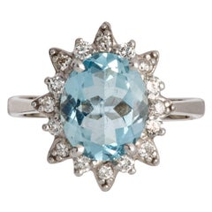 Vintage Aquamarine Diamond Gold Ring
