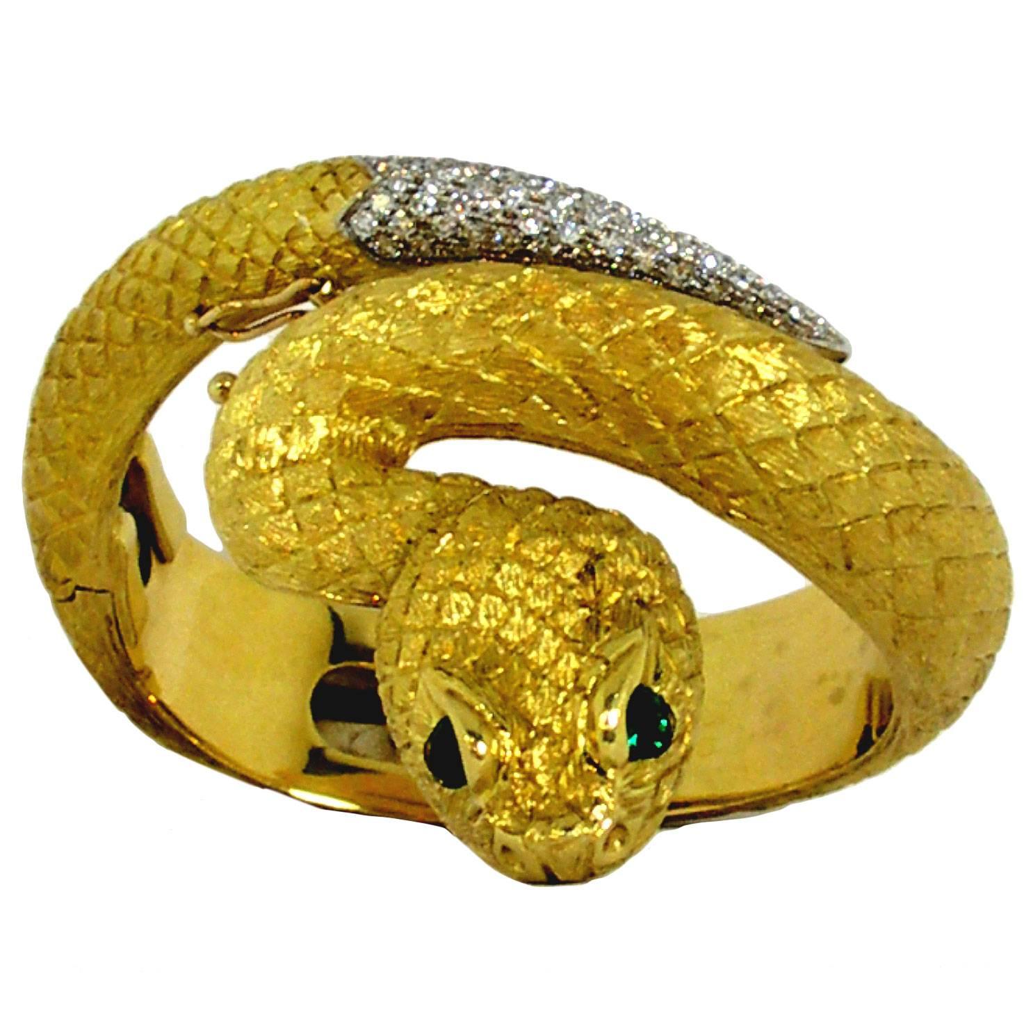 Amazing Italian Gold Snake Bangle Bracelet