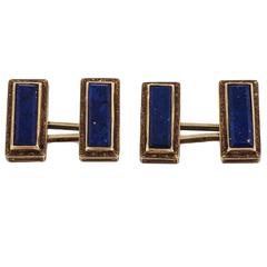 1920s Natural Lapis Lazuli Engraved Gold Oblong Cufflinks