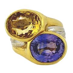 Yellow and Violet Blue Sapphire Gold Ring 