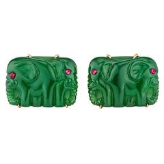 Hand Carved Agate Ruby Gold Elephant Cufflinks 9