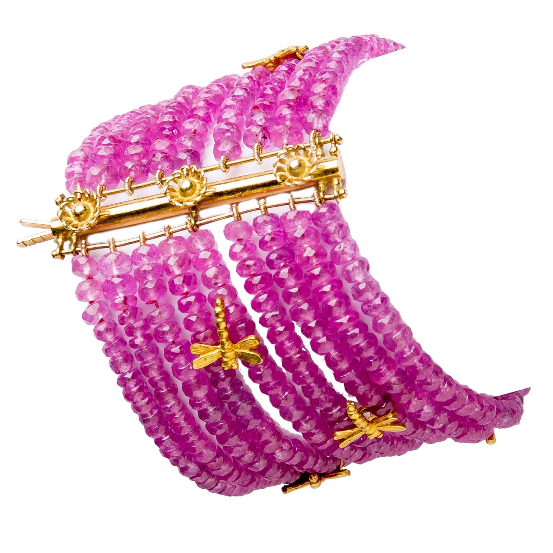 Valentine's Day Pink Sapphire Gold Multi-Strand Bracelet