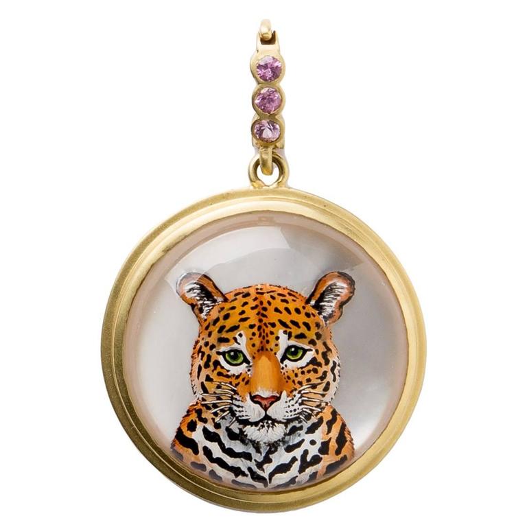 Reverse Crystal Gold Leopard Pendant For Sale at 1stdibs