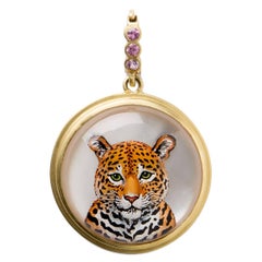 Reverse Crystal Gold Leopard Pendant