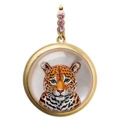 Reverse Crystal Gold Leopard Pendant 5