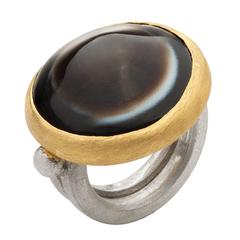 Rebecca Horn Third Eye Agate Silver Gold Ring