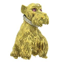 Ruby Diamond Gold Schnauzer Dog Brooch Pin