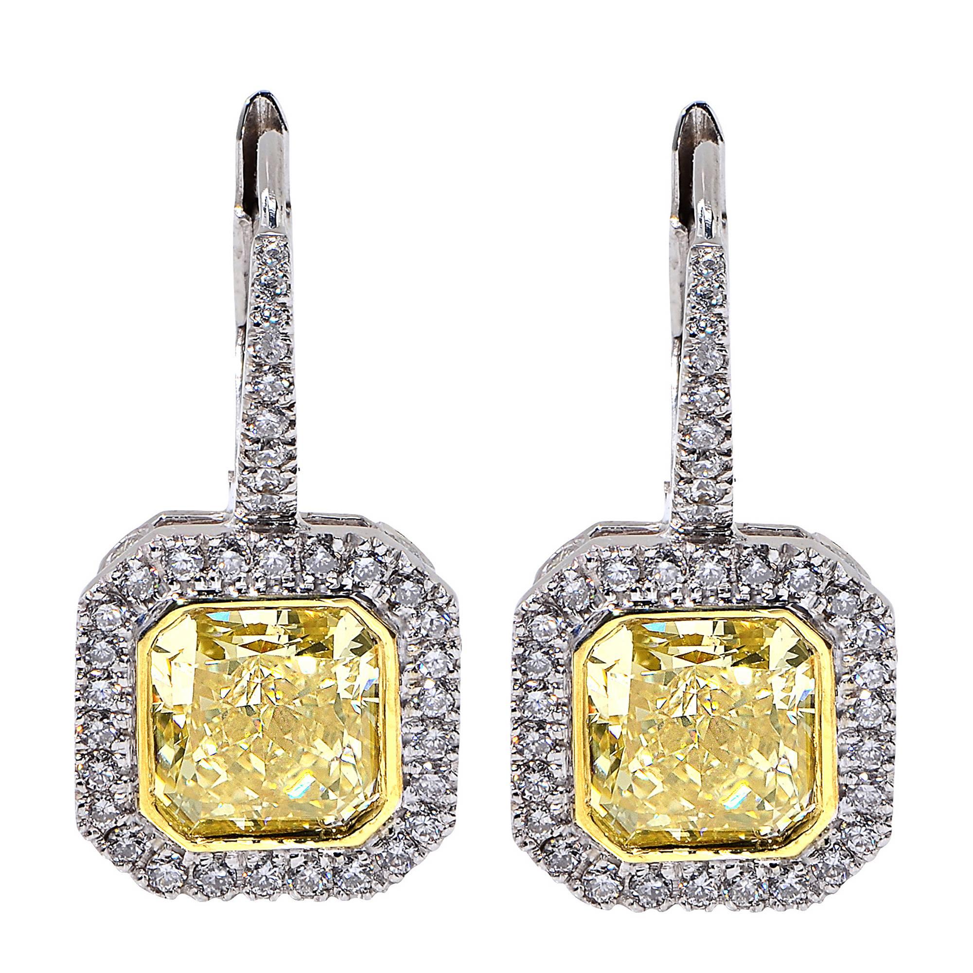 4.60 Carat Yellow Diamond Earrings For Sale