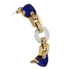 Mid 20th Century Lapis Lazuli Rock Crystal Gold Bracelet