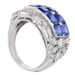 Vintage J.E. Caldwell Mid-20th Century Blue Sapphire Diamond Platinum Ring