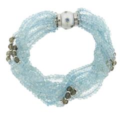Trianon Aquamarine Bead Pearl Diamond Gold Bracelet 8