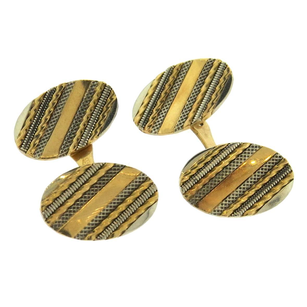 Classic Art Deco Oval Gold Cufflinks