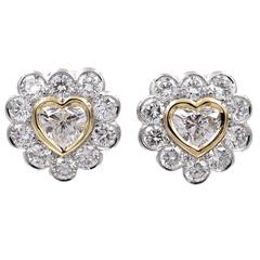 Sweet Valentine GIA Cert Heart Shaped Diamond Gold Earrings 10