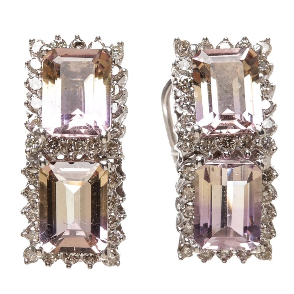 Ametrine Diamond Gold Earrings For Sale